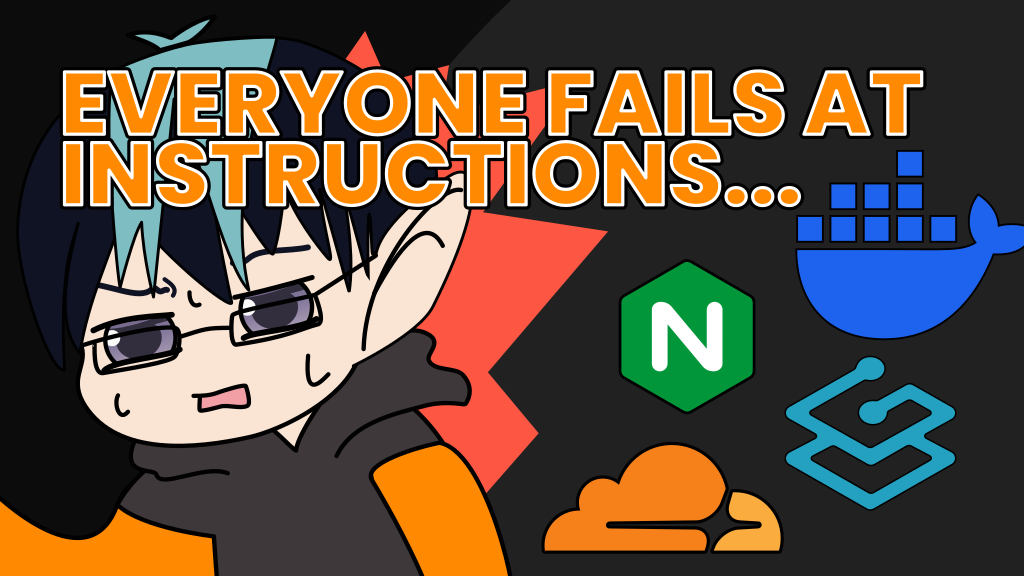 A sweating Trafotin with a cartoon crack in his back with the logos of Docker, nginx, Cloudflare, and Traefik.