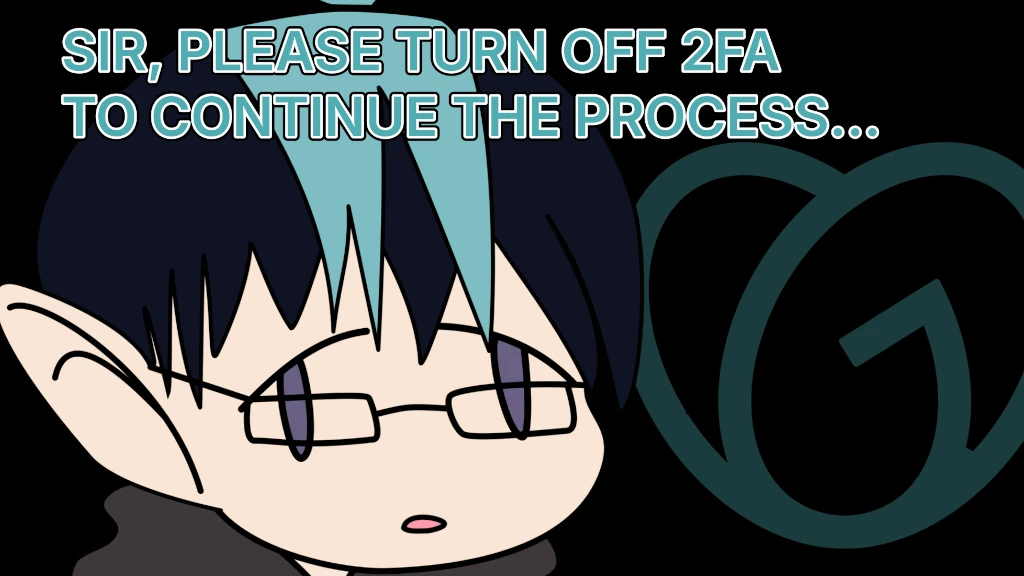 A very awkward looking Trafotin with the GoDaddy logo lurking in the back with the text: Sir, please turn off 2FA to continue with the process