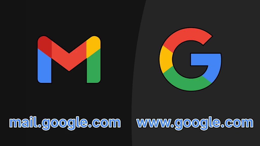 Gmail and Google Search with their respective domains mail.google.com and www.google.com