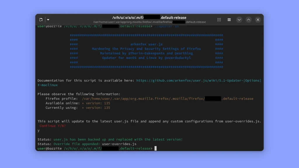 The updater.sh TUI windows