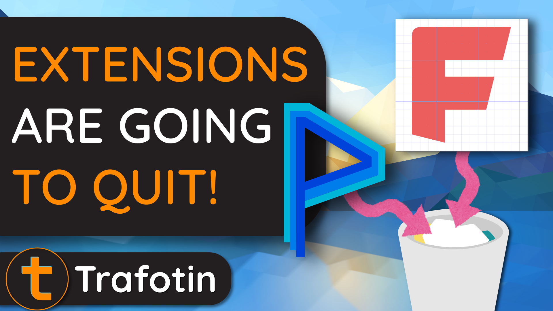 The logos of Polonium and Forge with arrows pointing to a recycling bin with the title: Extensions are going to quit.