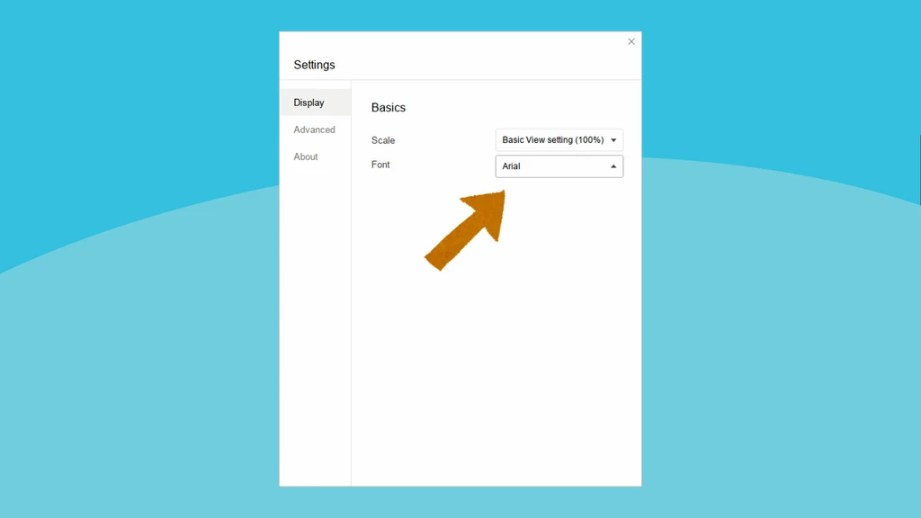 An arrow pointing to the font menu within KakaoTalk’s settings window