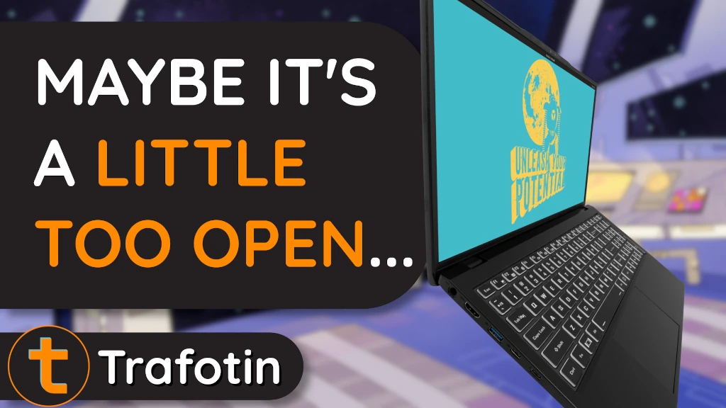 A System76 Darter Pro 9 with the title: Maybe it's a little too open...