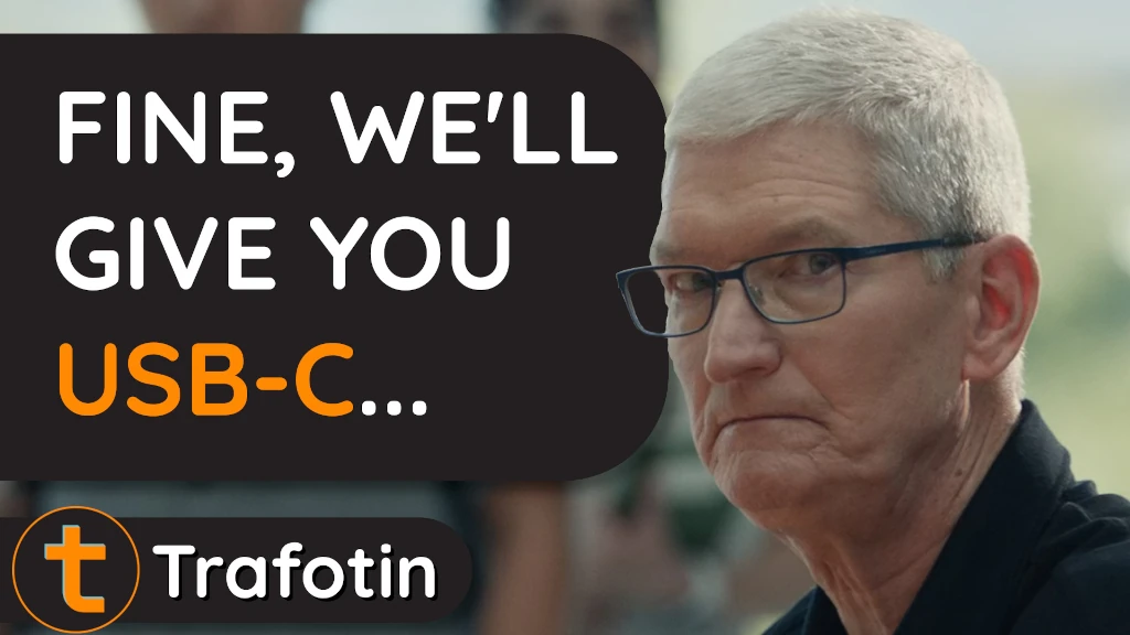 A photo of a worried Tim Cook with the title: Fine, we'll give you USB-C...