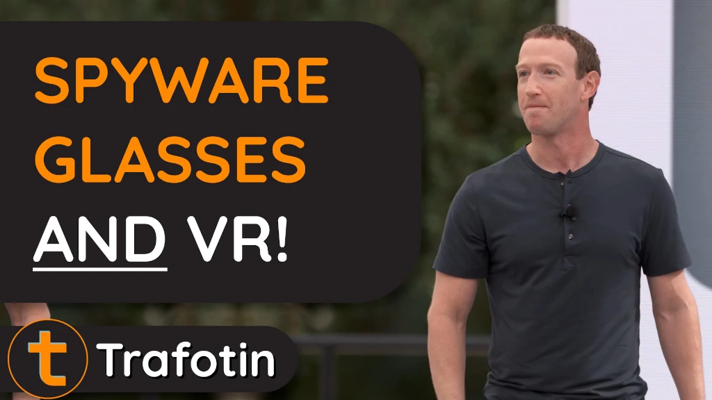 A photo of Mark Zuckerberg with the title: Spyware VR glasses and VR